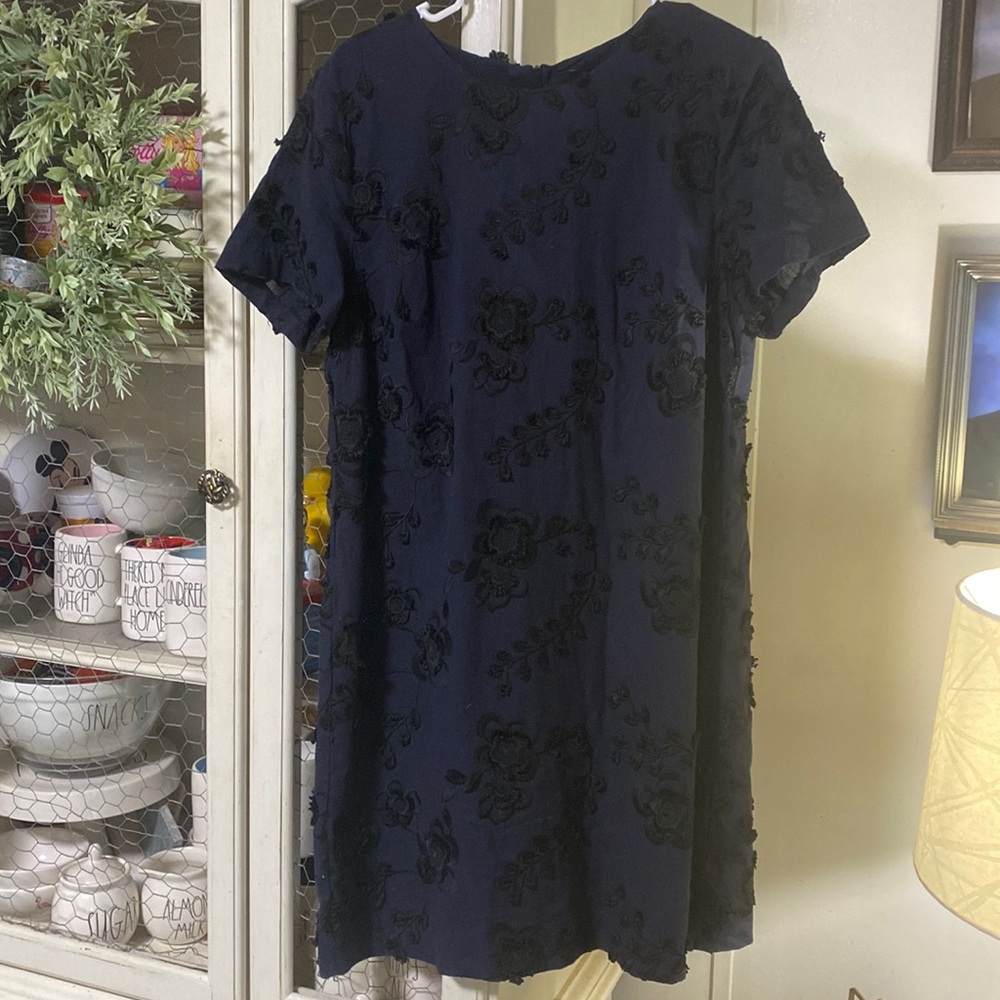 Awesome Navy Blue & Black Dress Embroidered Lined